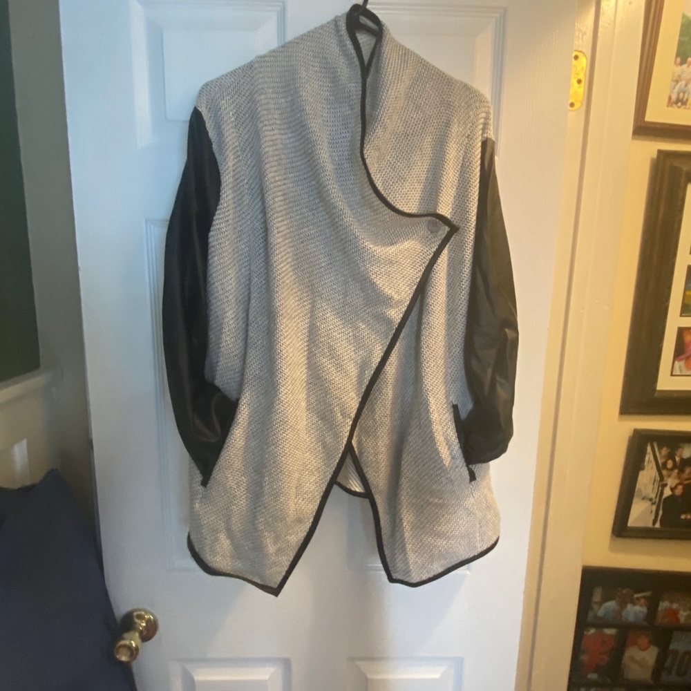 Faux leather  sleeve sweater